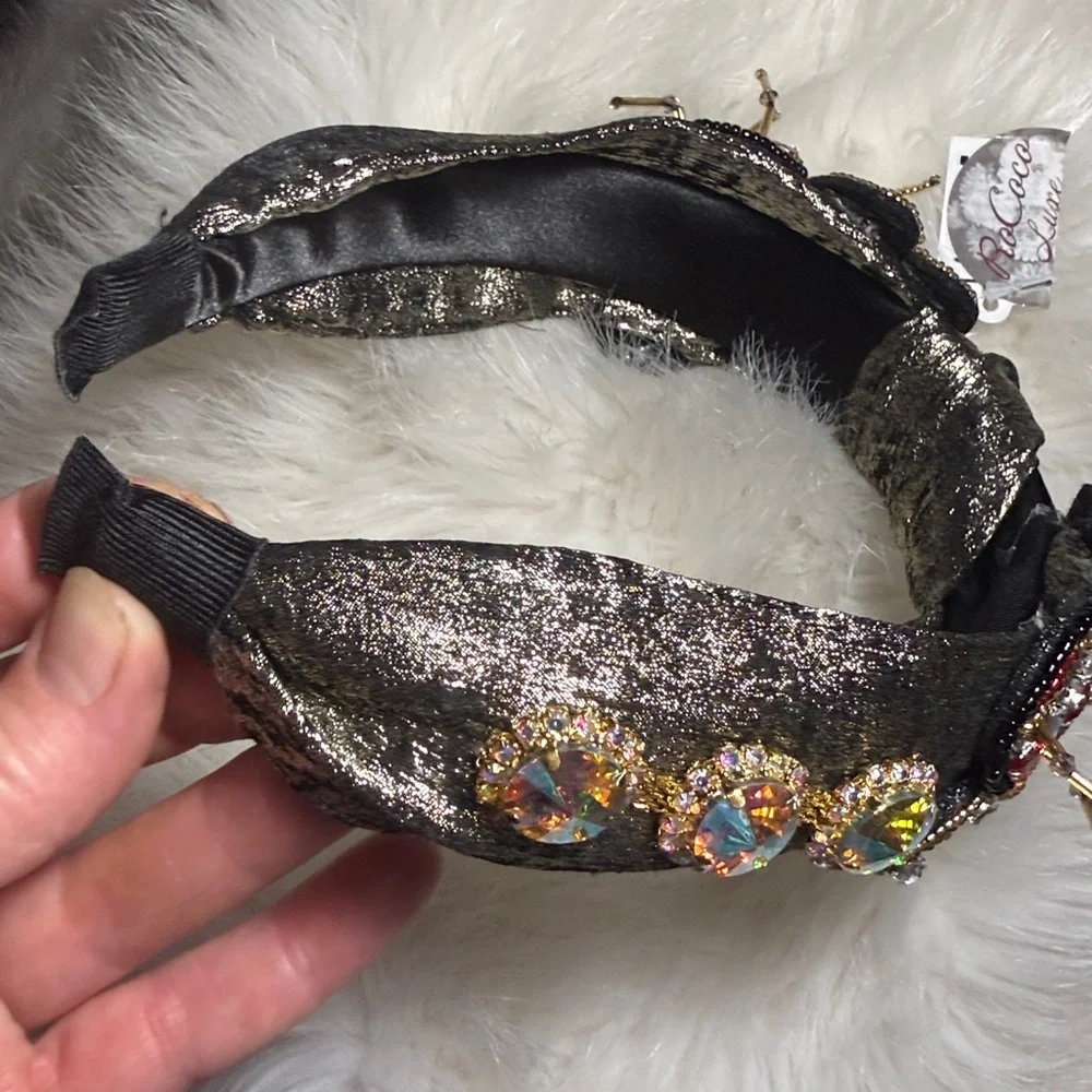 NWT headband beaded butterfly butterflies crystals adornment costume party gold‎